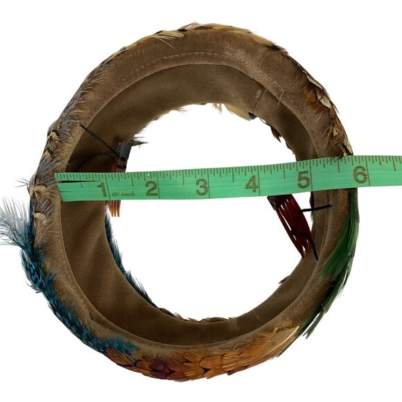 Vibrant Multicolor Pheasant Peacock Feathered Halo Wreath Band Church Derby Hat - Picture 8 of 10